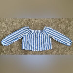 Derek Heart White and Blue Top Blouse off shoulder - Cotton - Sz Medium